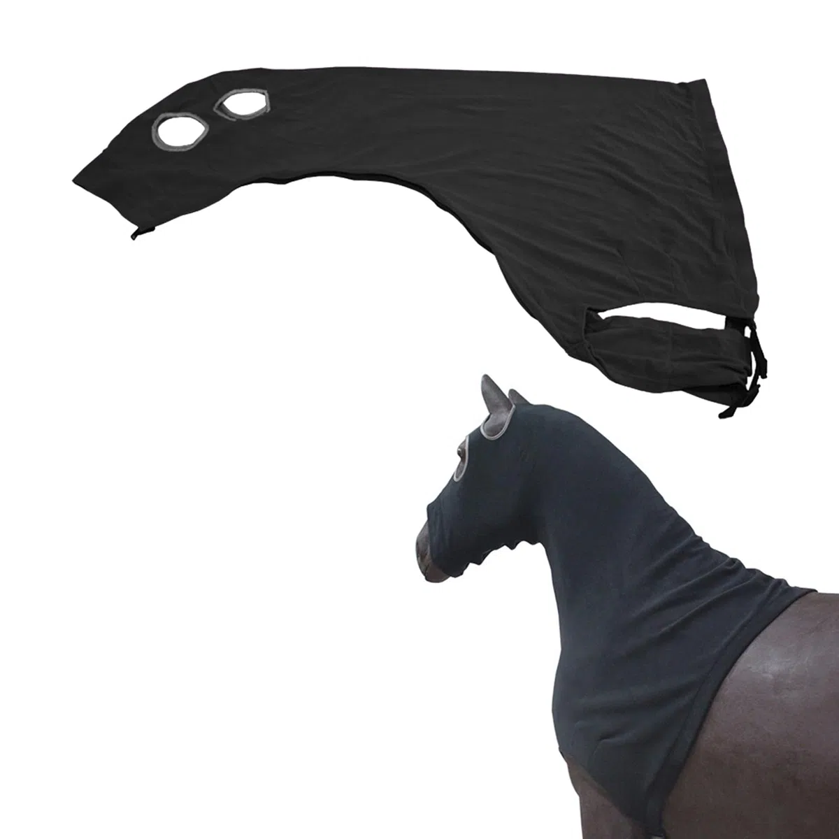 Capucha de caballo de forro polar suave, capucha negra con cremallera y hebilla de ajuste, cómoda capucha de caballo, manta de invierno para manguera (L)