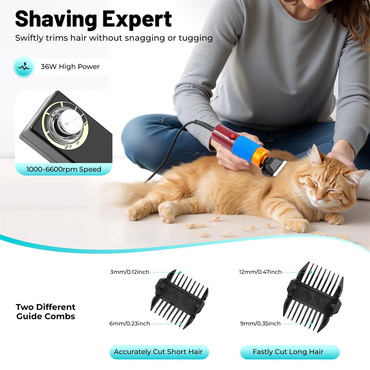 Juego de cortapelos para perros y gatos, cortapelos silenciosos para mascotas para cabello largo, pelaje de fieltro, cortapelos de animales Pro de velocidad variable para cabello, gatos, perros,