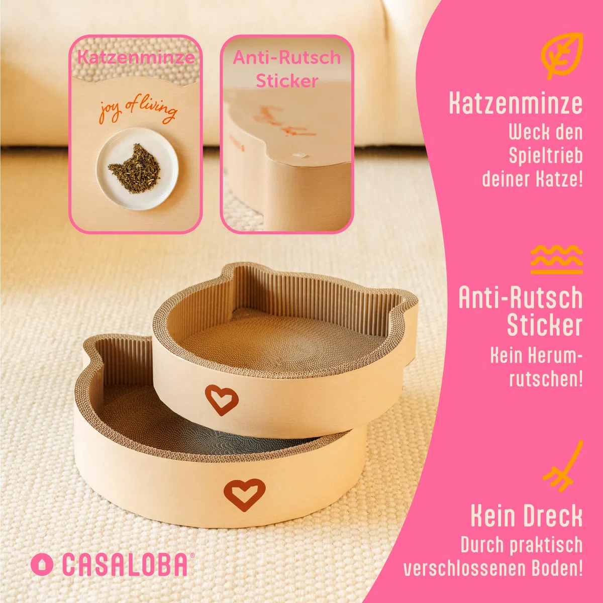 Cesta para gatos para dormir, rascar y jugar, tabla duradera para gatos de cartón ondulado de primera calidad en forma de cabeza de gato moderna, juguete 3 en 1, muebles rascadores y espacio