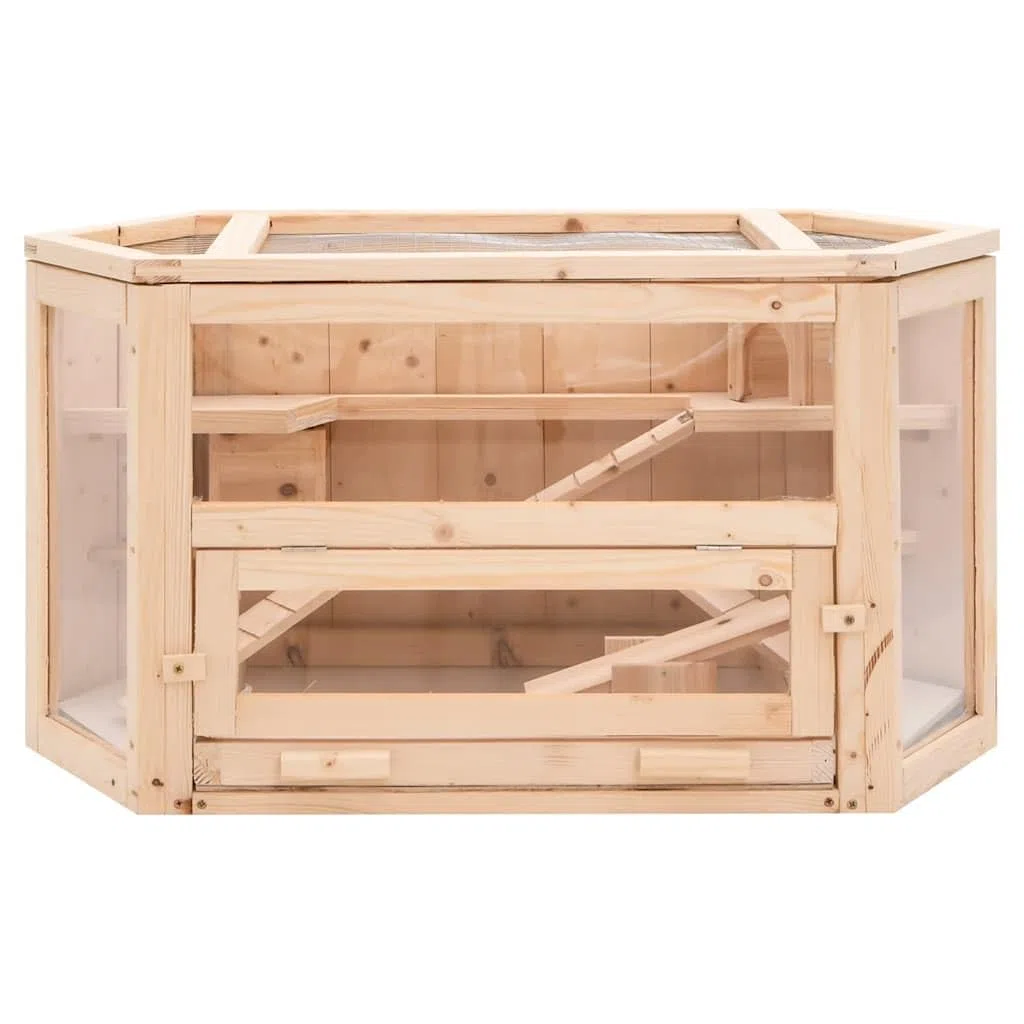 Jaula para hámster de madera, 80 x 40 x 43 cm, madera de abeto | Casa de roedores para sala de estar con panel frontal acrílico para observación y bañera extraíble para una fácil limpieza.