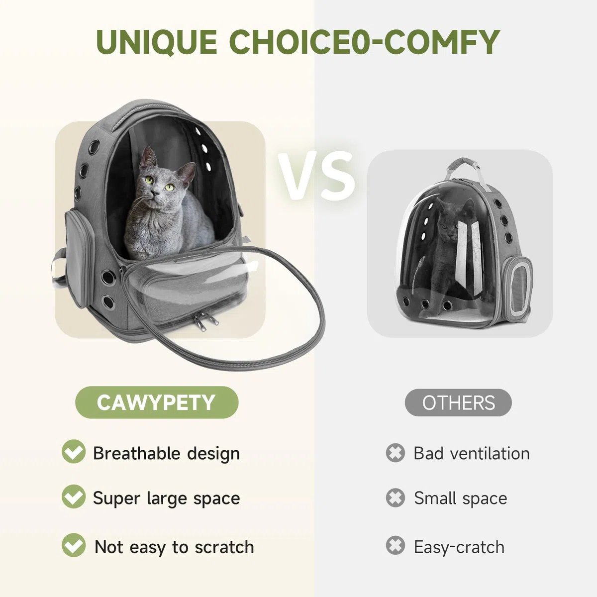 Cawypety Mochila transportadora para gatos, transpirable, con burbujas de espacio grande, para gatitos, perros pequeños de hasta 12 libras, transparente y plegable para viajes, senderismo