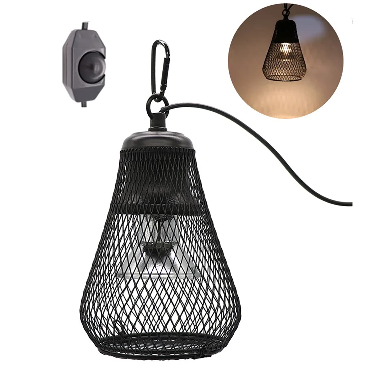 Lámpara Calefacción Reptil, Lámpara Calefacción 25-150W, con Pantalla Lámpara Y Tubo Hierro A Prueba Mordeduras, para Acuario Gallinas Y Lagartos,25W