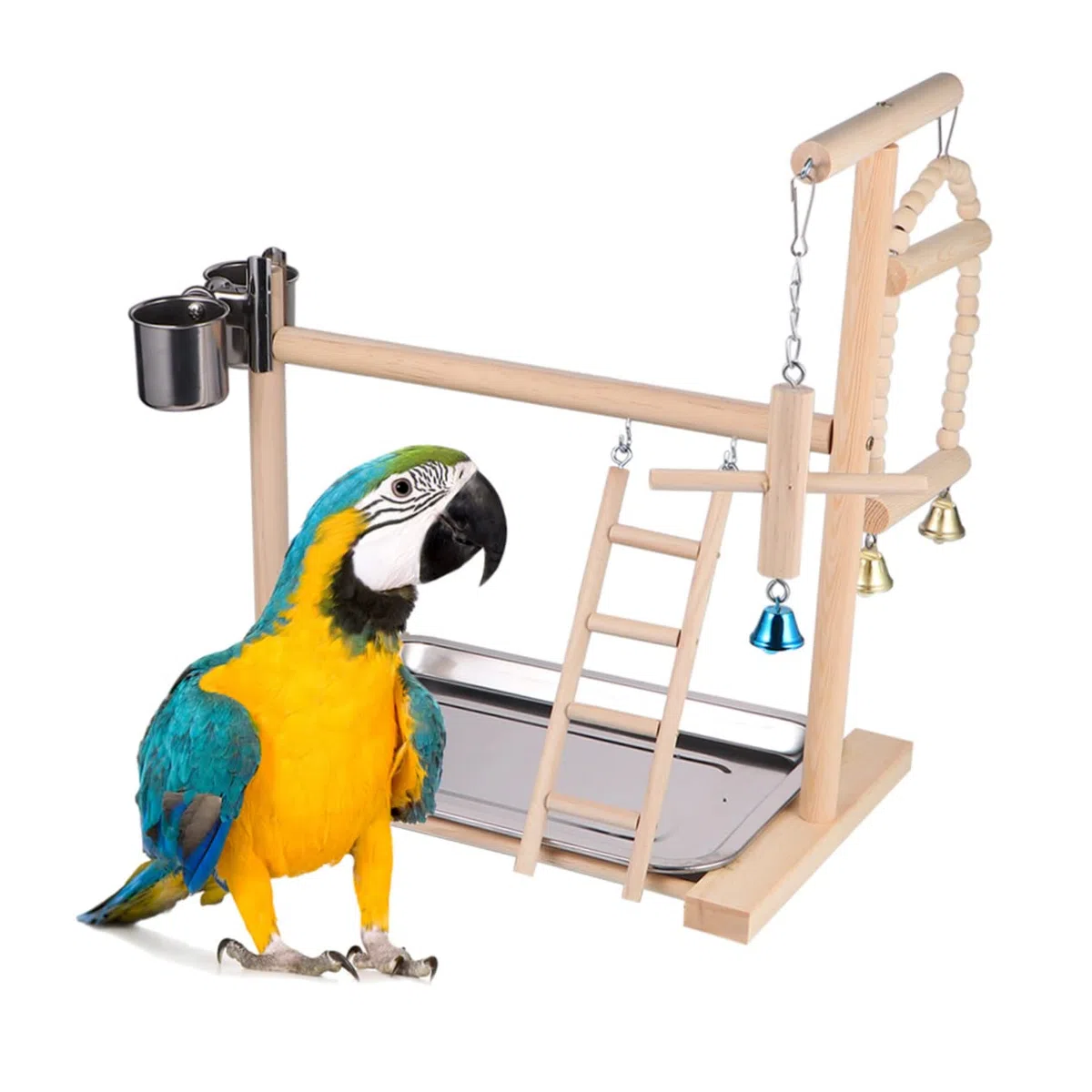 1pieza Columpio para Pájaros De Madera Juguete Colgante Divertido para Periquitos y Loros Estación De Creativa para Aves Pequeñas para Entretenimiento y Ejercicio Beige