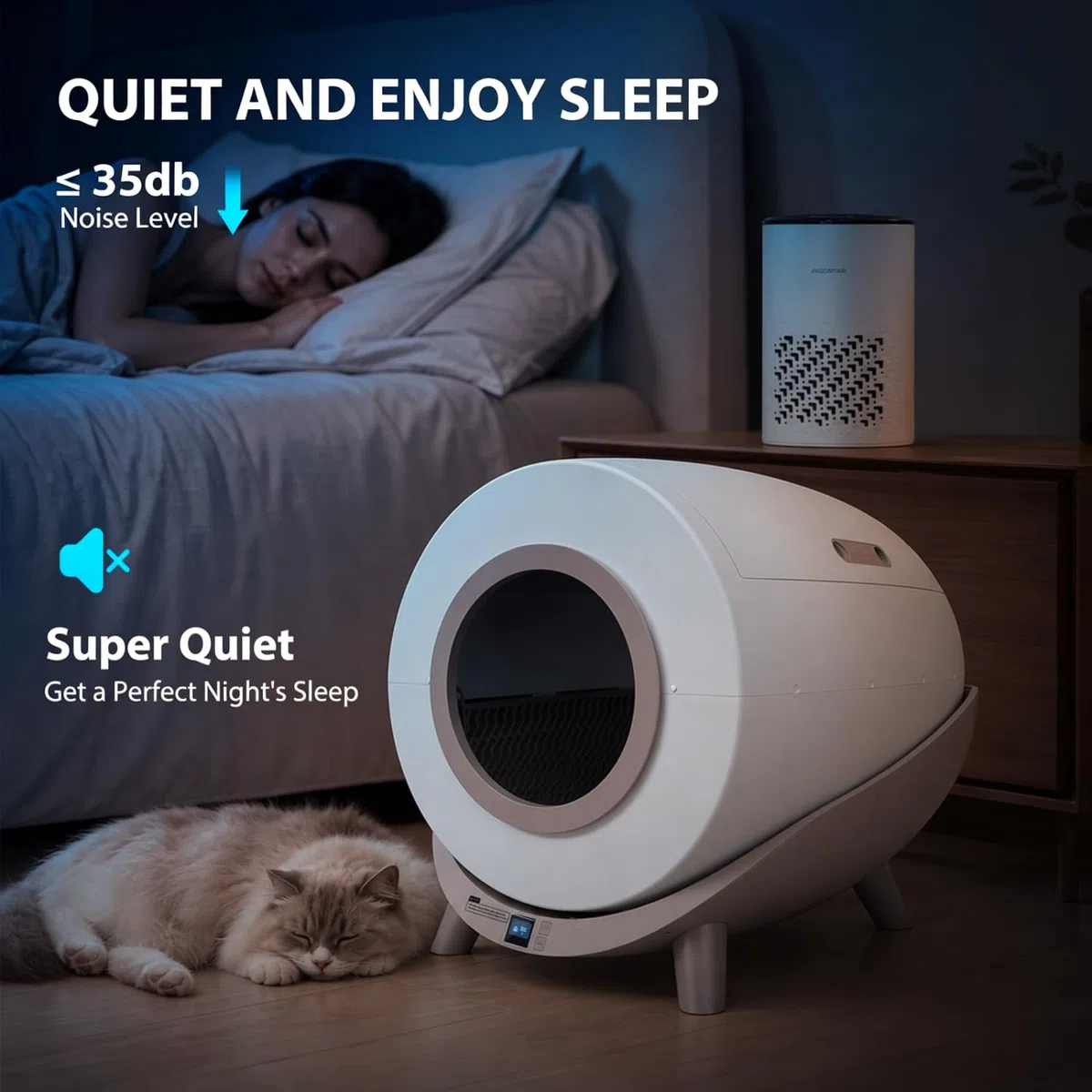 Nobleza Arenero Autolimpiable para Gatos SL01 - Caja de Arena Automática de 80L con Control por App, Ideal para Varios Gatos, Incluye 2 Rollos de Bolsas + Purificador de Aire HEPA, Blanco
