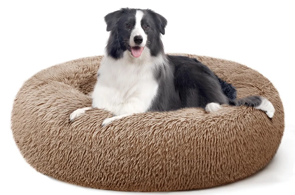 Cama calmante para perros medianos y grandes, pequeños, gatos, esponjosa, antiansiedad, lavable, para cachorros, de felpa, antideslizante, para calentar la piel sintética