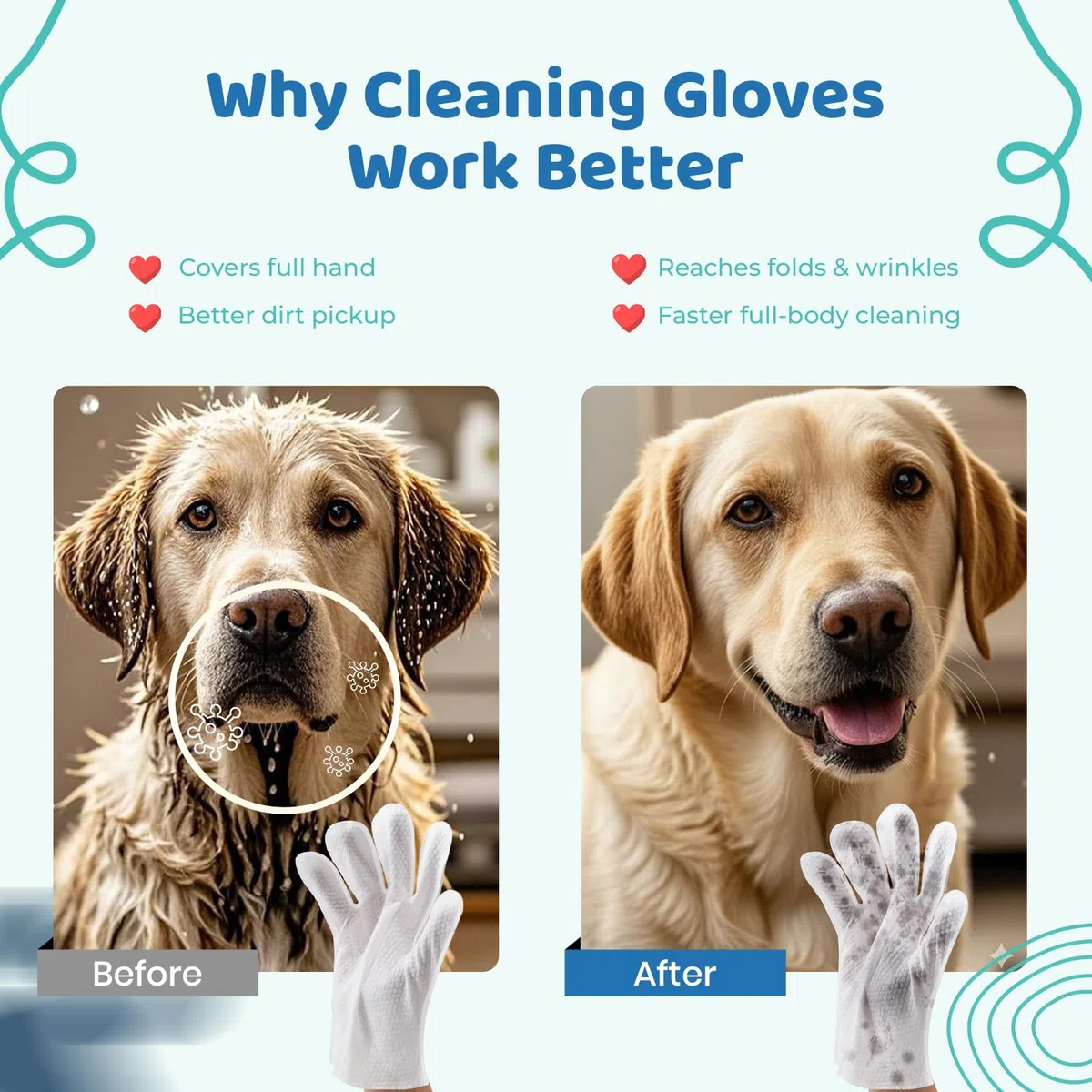 Toallitas para mascotas para perros y gatos – Juego de 110 unidades (40 toallitas para los oídos, 50 toallitas para ojos, 20 toallitas para guantes) – Limpieza suave para ojos y oídos