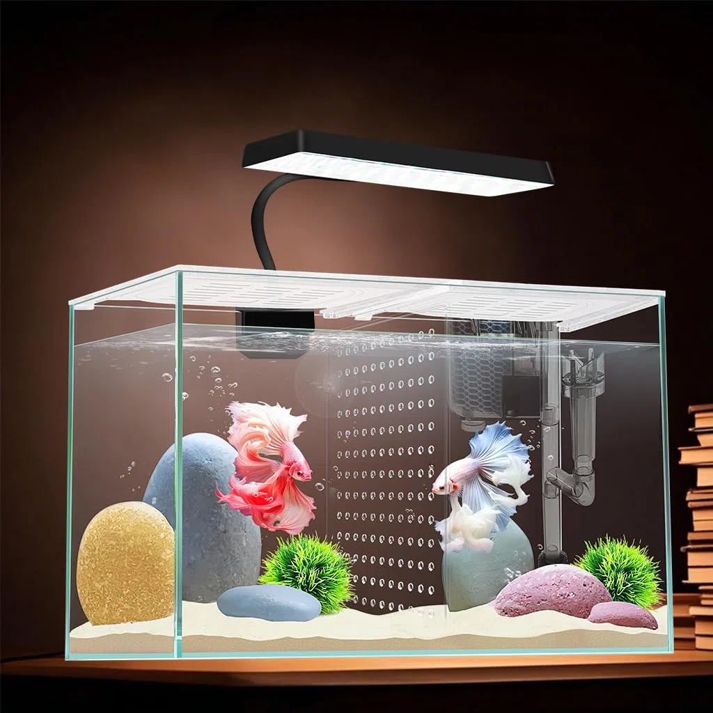 Acuario de Nano Cristal de 32 cm de Largo, con Placa separadora para Betta, pecera Cuadrada Multifuncional con Filtro, luz LED, Vidrio Blanco de 4 mm