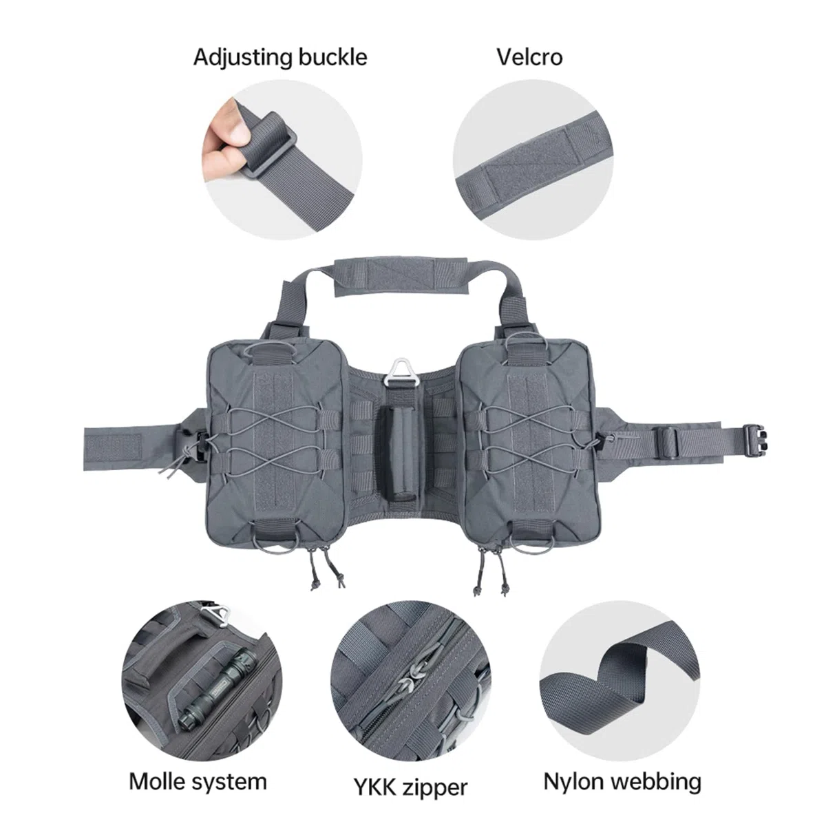 EXCELLENT ELITE SPANKER Mochila para perro para acampar, senderismo, perros medianos y grandes con 2 bolsillos laterales grandes (M, gris)