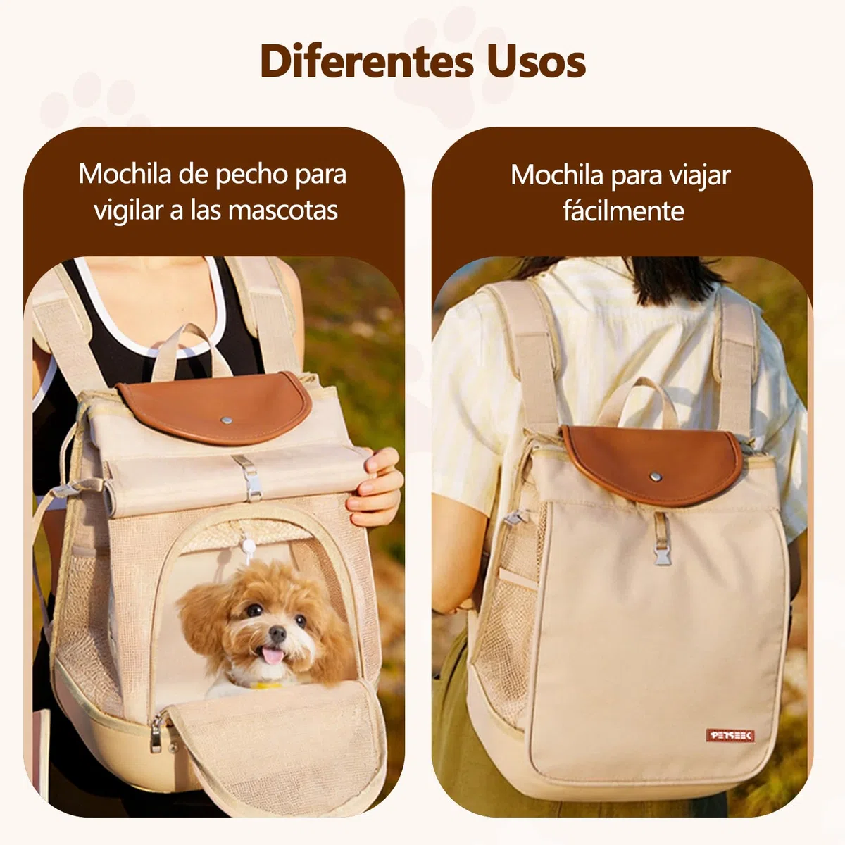 Galatée Mochila para Mascotas, Bolso Pequeño y Portátil para Perros y Gatos, Resistente, Base Que No Se Deforma, Diseño Transpirable para Evitar La Sensación De Bochorno, Plegable (Beige Claro)