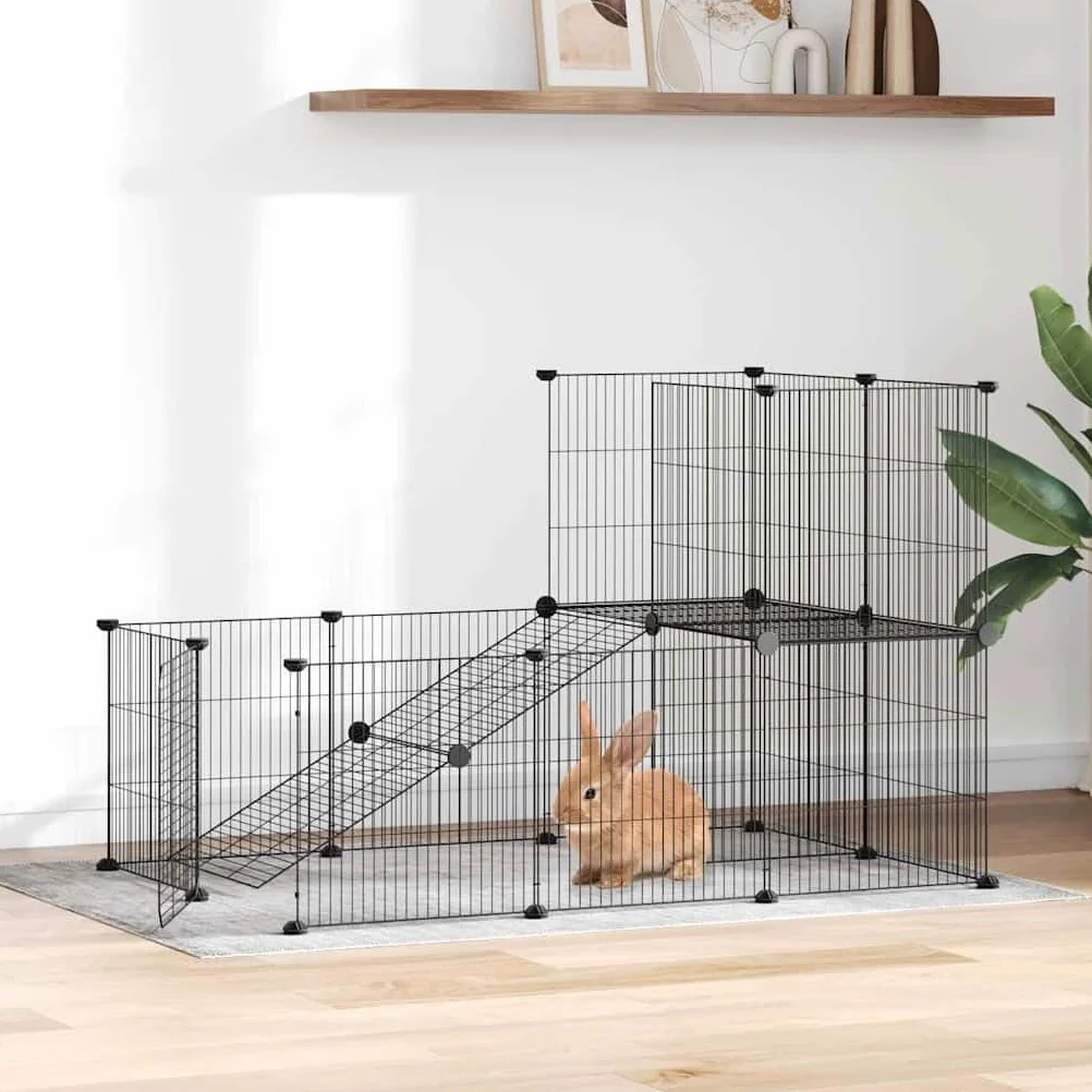 Jaula de 20 piezas para animales pequeños, de acero con recubrimiento en polvo, 35 x 35 cm, con puerta, casa para roedores para conejos, interior y balcón de jardín