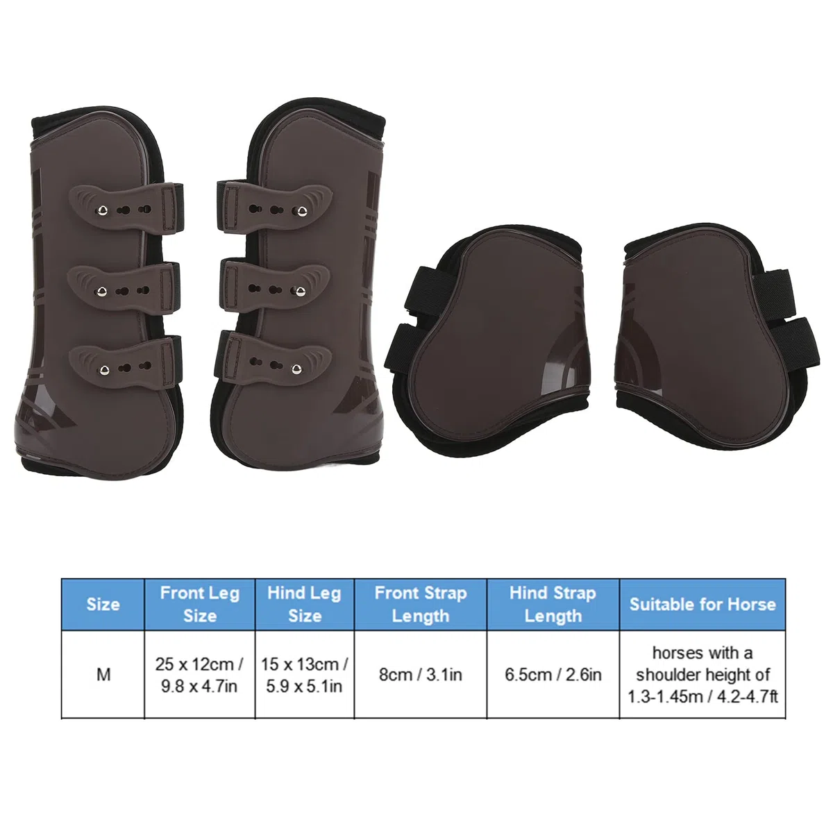 Botas de Caballo para Patas Delanteras Y Traseras, 4 Piezas PU Caballos Tendon Fetlock Brace Guard Boots, Envolturas Protectoras para Patas de Caballo para Montar, Absorción de Impactos, Saltos(M)