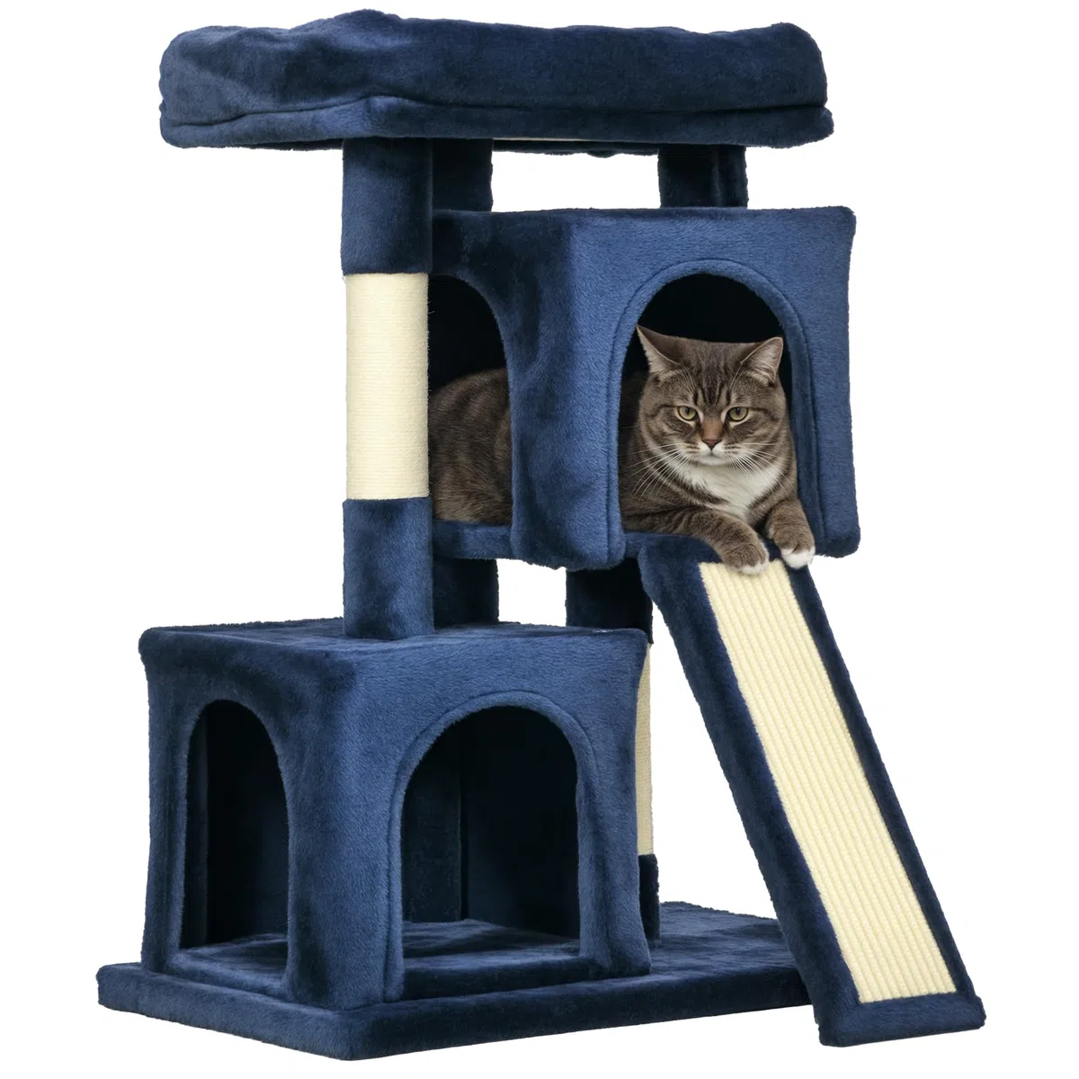 PawHut Árbol para Gatos de 83 cm para Interiores, Torre rascadora para Gatos, Color Azul Marino