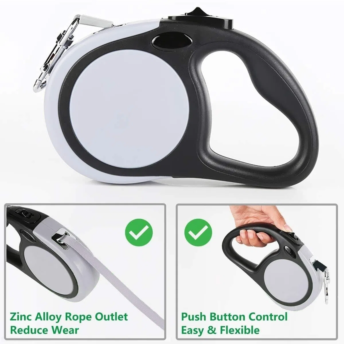 Correa de perro retráctil doble para 2 perros grandes (hasta 110 libras cada uno) - Zodiaco extensible de doble cabeza de 4,9 m con bolsas de caca, agarre antideslizante - un botón de rotura y bloqueo