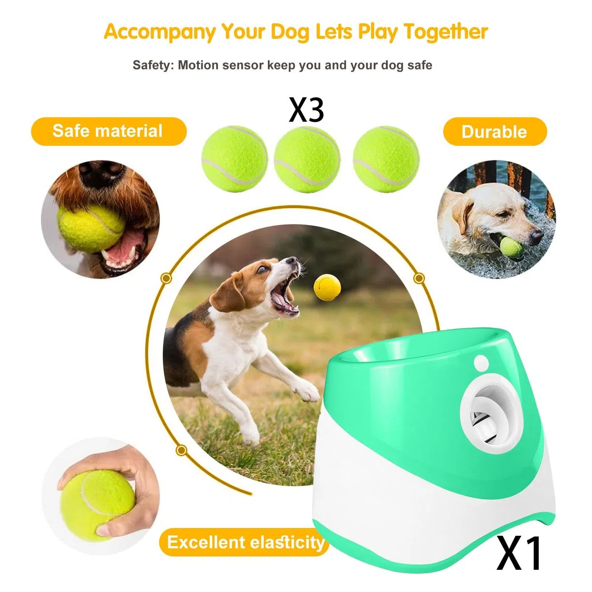 de Pelotas para Perros. Automático de Pelotas para Perros. Incluye 3 Pelotas de Tenis. para Uso en Interiores Y Exteriores. para per, Verde