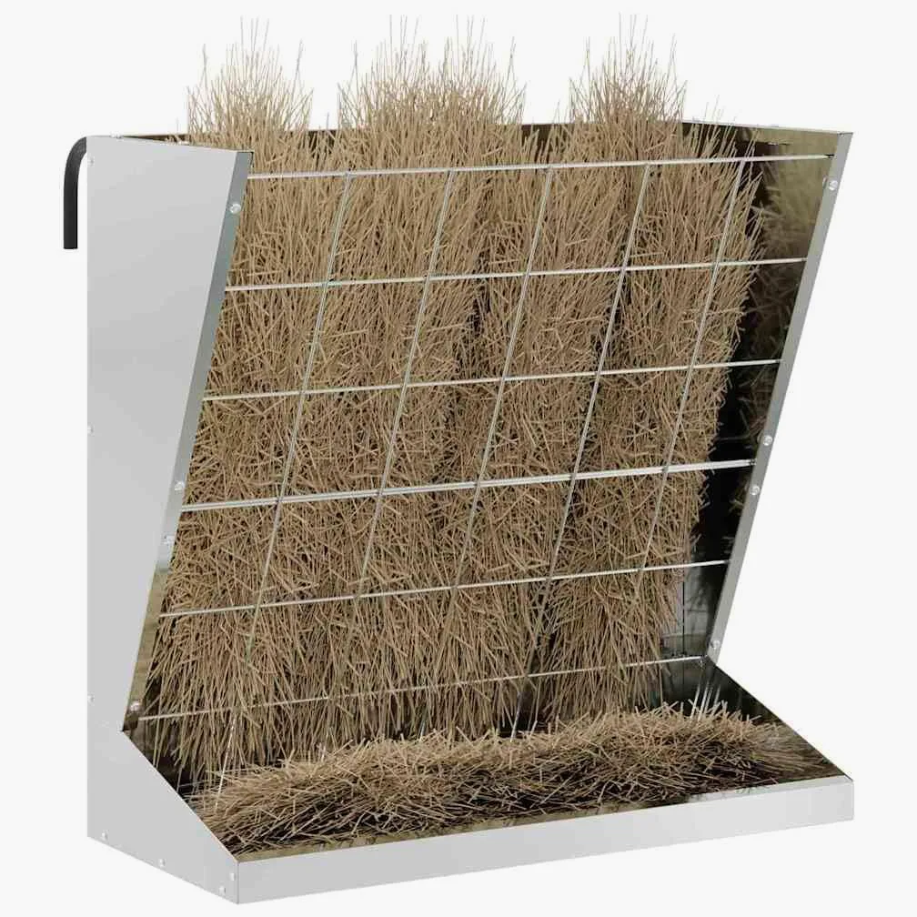 Comedero de heno de acero galvanizado de 71 x 33 x 70 cm, comedero automático resistente a la intemperie con 5 kg de capacidad para mascotas como gatos, perros, pájaros, roedores, ideal para