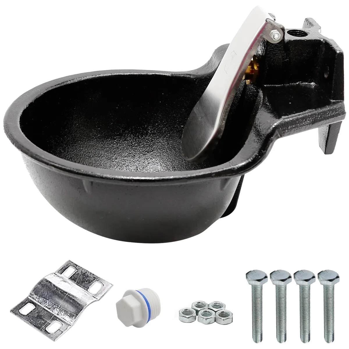 MDEOOSKY Bebedero automático de hierro fundido extra grande para ganado con accesorios, 2,5 L, resistente, para ganado, cabra, cerdo, capacidad