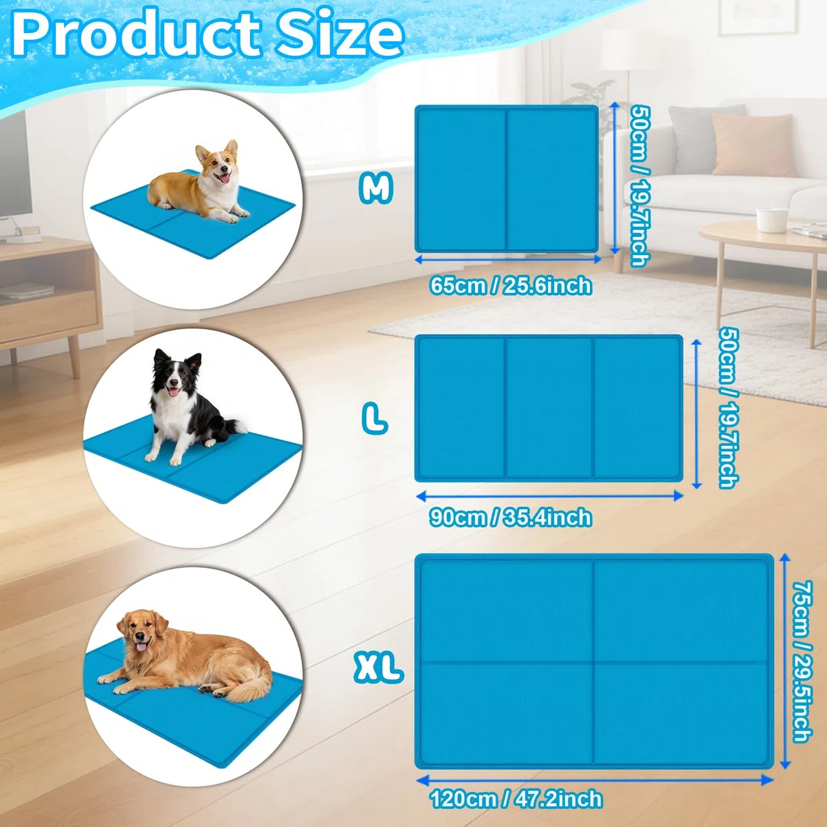 Alfombrilla refrescante para perros, 120 x 75 cm, materiales de actualización, gel sólido no tóxico, alfombrilla autorefrigerante para perros, refrigeración rápida en verano caluroso para