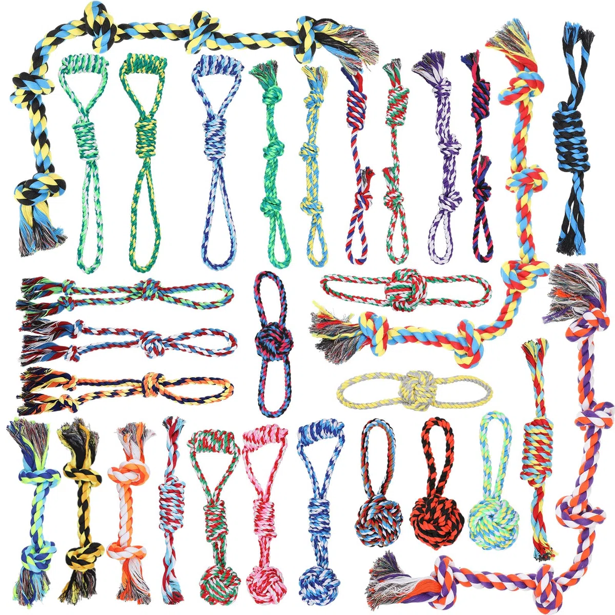 Hiboom 30 juguetes de cuerda para perros para masticadores agresivos, juguetes masticables resistentes para perros medianos y grandes, juguetes de algodón para perros de guerra, para limpieza de