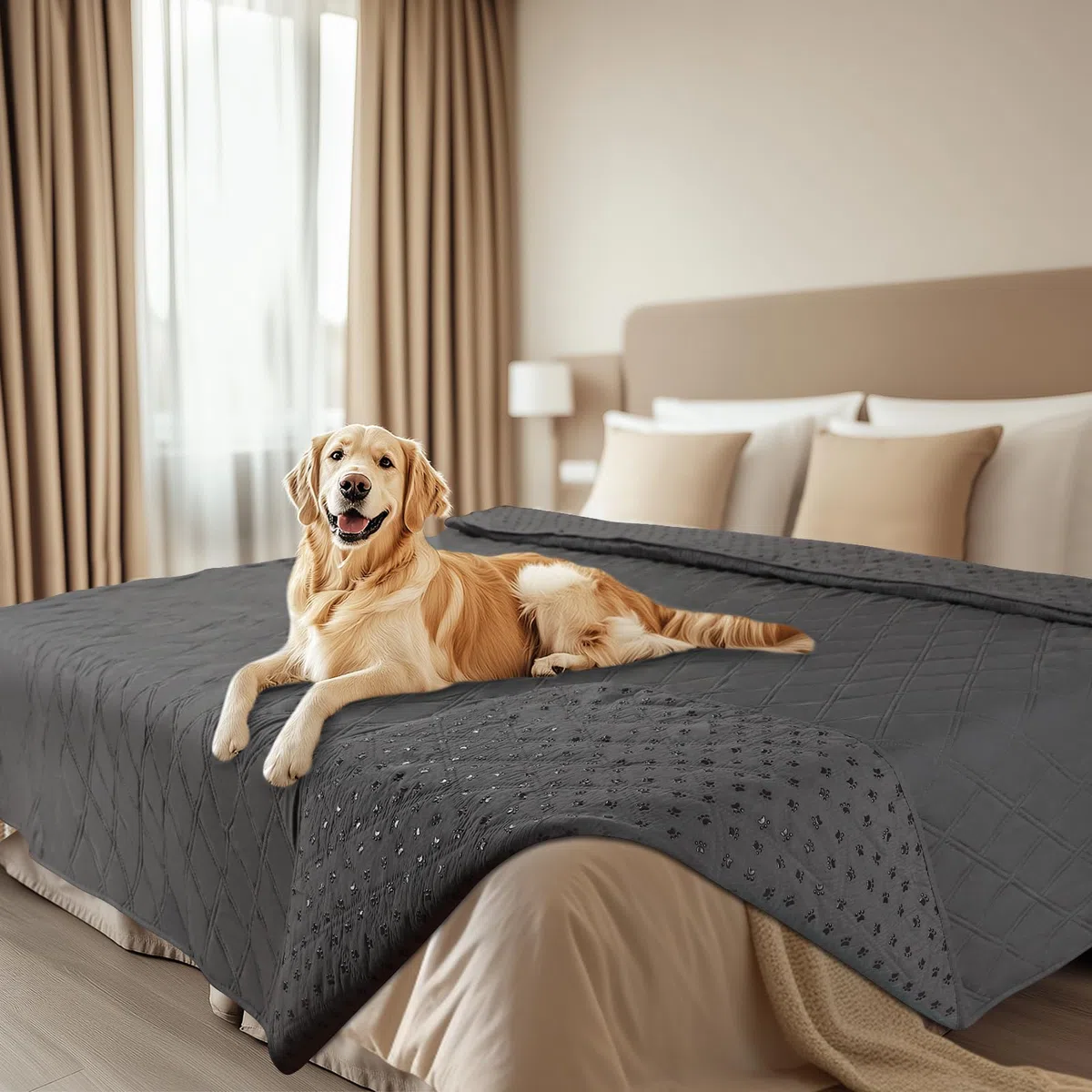 luciphia Manta para Perros 100% Impermeable con Puntos Antideslizantes, Alfombras para Gatos Perros Antideslizantes como Protección de Coche Cama Sofá, Lavables a Máquina, Gris 208_x_304_cm
