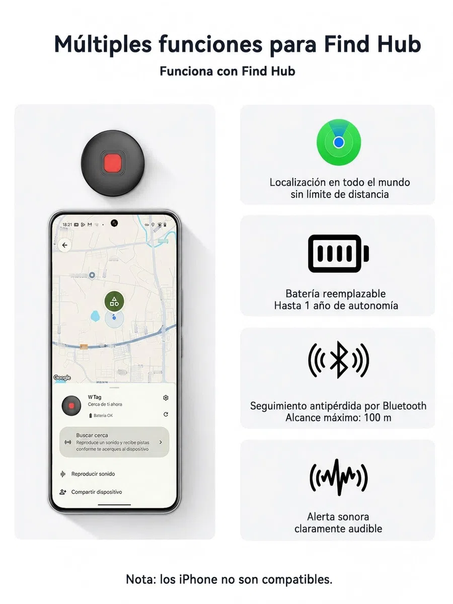 Spedal Localizador para Perros y Gatos, Smart Tag Android para Google Find Hub, Rastreador Bluetooth sin Suscripción ni SIM, IP67, Batería CR2032 Reemplazable hasta 1 Año, para Collar