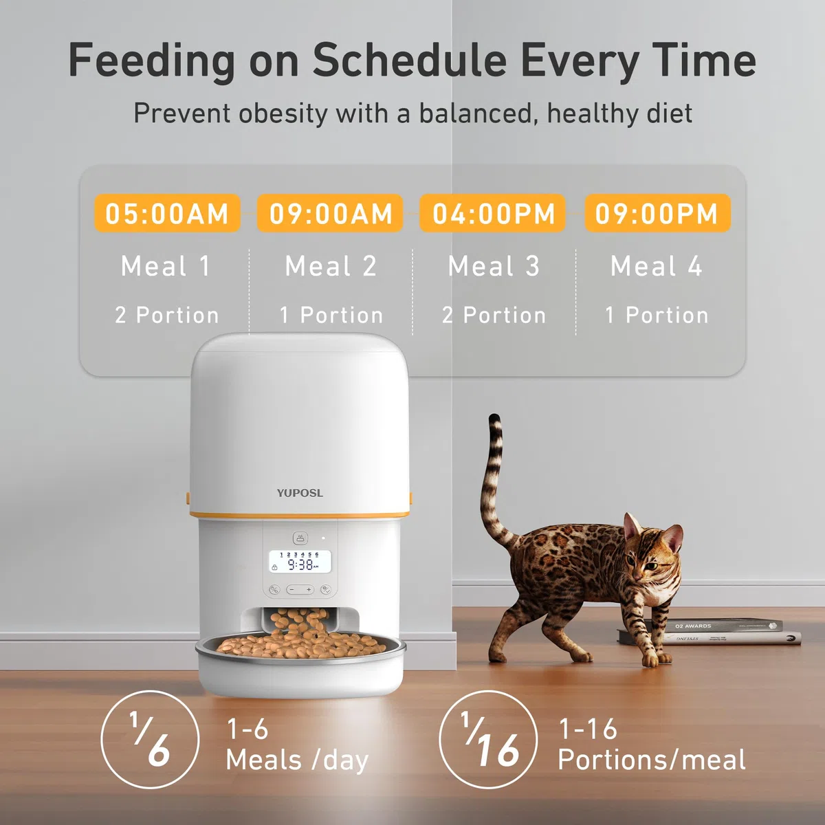 Comederos automáticos para Gatos, dispensador de Comida para Gatos de 3 litros, fácil de Usar, alimentador automático para Mascotas con más de 180 días de duración de la batería, 1-6 Comidas, Control