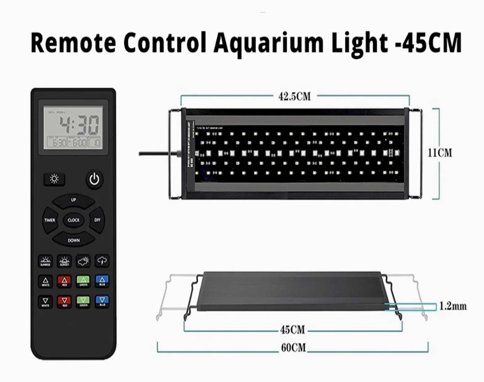 Luz LED para arrecifes, Luz de Acuario con Control Remoto 30/45CM Temporizador, luz Tanque Peces Espectro Completo Modo meteorológico, lámpara LED RGBW for Plantas Agua para acuarios(45CM)
