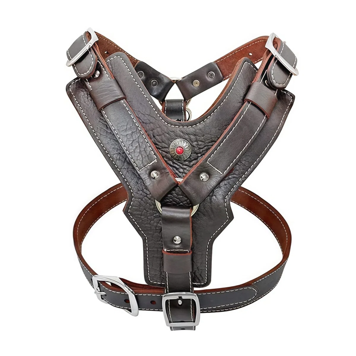 Arnés para Perro de Alta Resistencia Sin Tirones para Perros Grandes Arnés Chaleco Acolchado de Cuero Suave Ajustable con Asa 2 Anillos Metálicos para Razas Gigantes,XXL