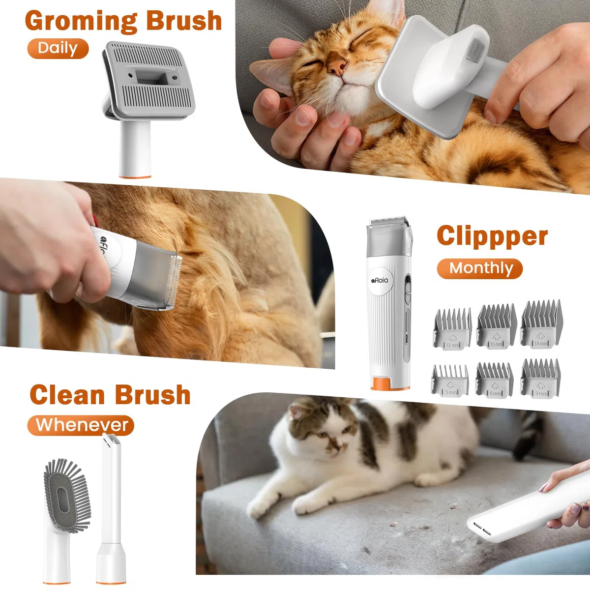Afloia Kit de aseo para perros con aspiradora, cortaúñas para gatos, succión 99% pelo de mascotas, kit profesional de aseo para mascotas con 7 herramientas probadas para aseo, kit de aspiradora de