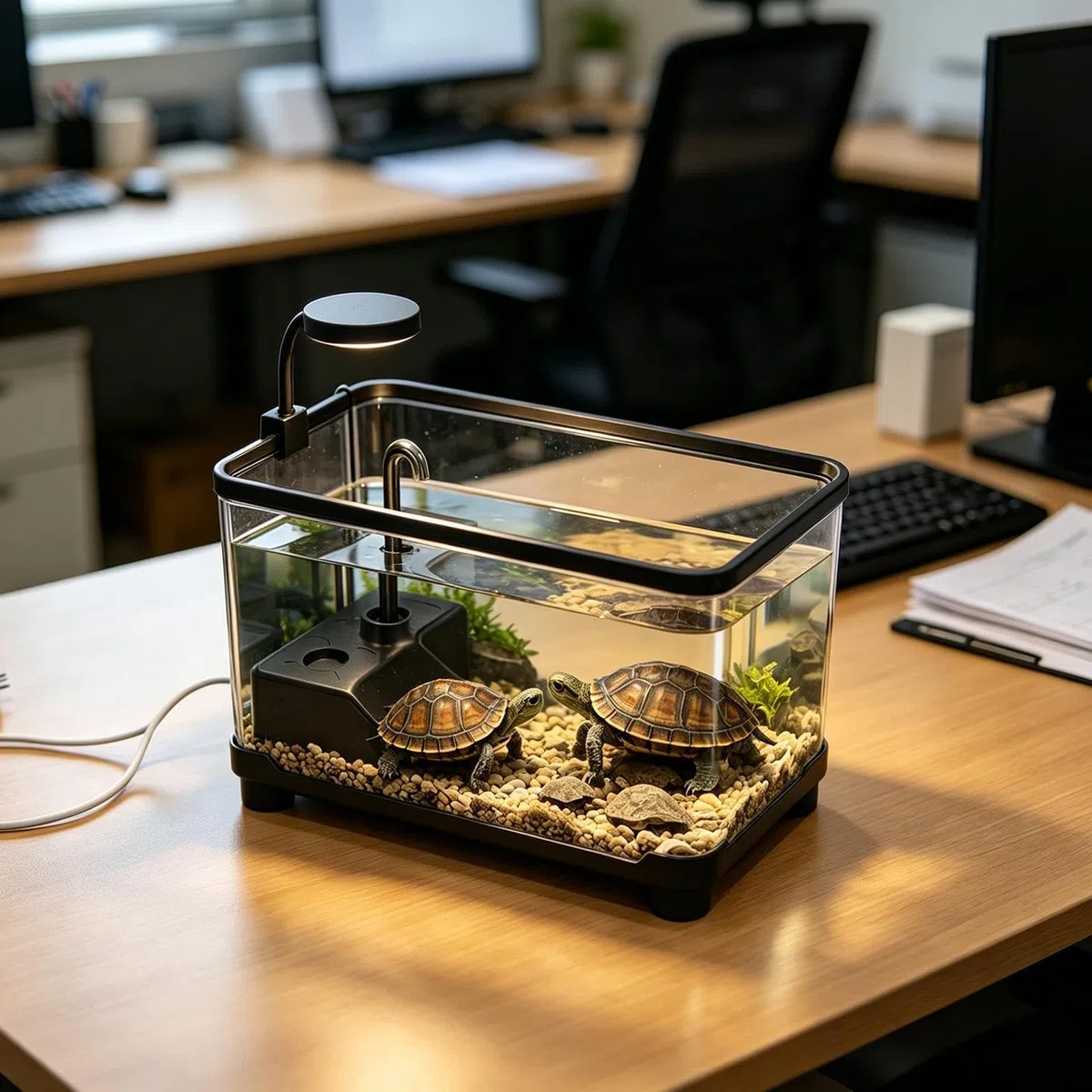 Acuario Tortugas Acuáticas Terrario Transparente con Plataforma de Asoleo | Terrario Reptiles para el Dormitorio, Tienda, Lugar de Trabajo, Sala de Estar, Escritorio y tu Hogar etc.