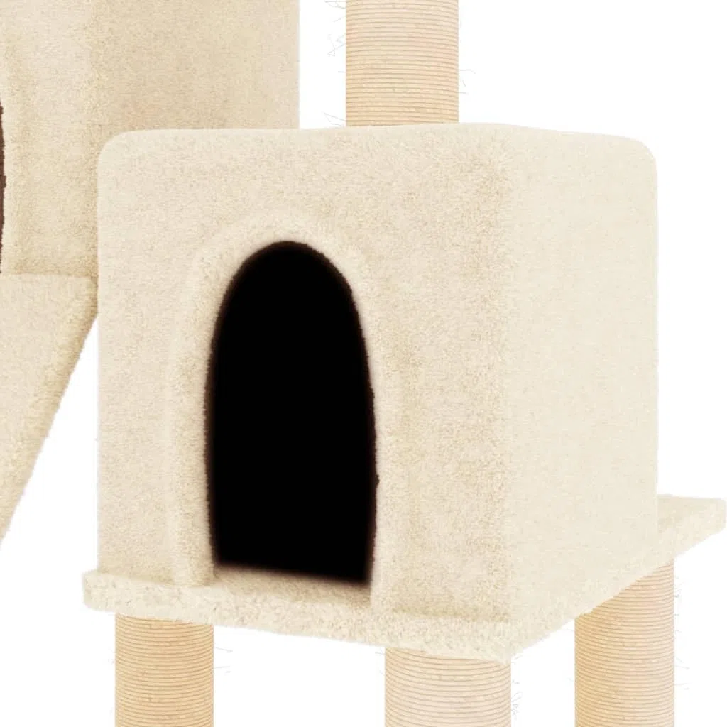 Rascador para gatos, rascador, árbol de escalada con tronco de sisal, plataforma, superficie de descanso, cueva y hamaca, crema, 61 x 55 x 82 cm, para escalada, rascar, descansar