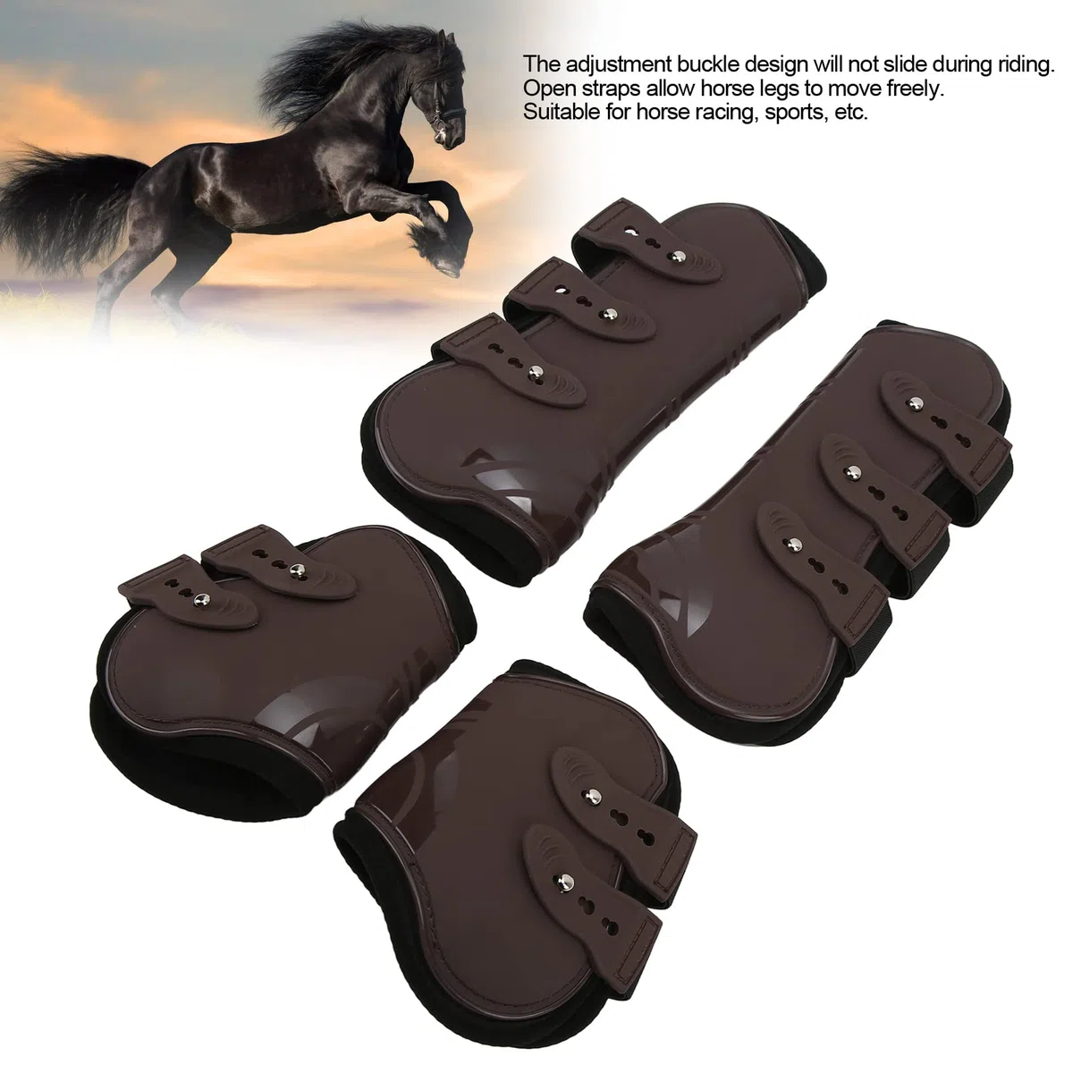 Botas de Caballo para Patas Delanteras Y Traseras, 4 Piezas PU Caballos Tendon Fetlock Brace Guard Boots, Envolturas Protectoras para Patas de Caballo para Montar, Absorción de Impactos, Saltos(M)