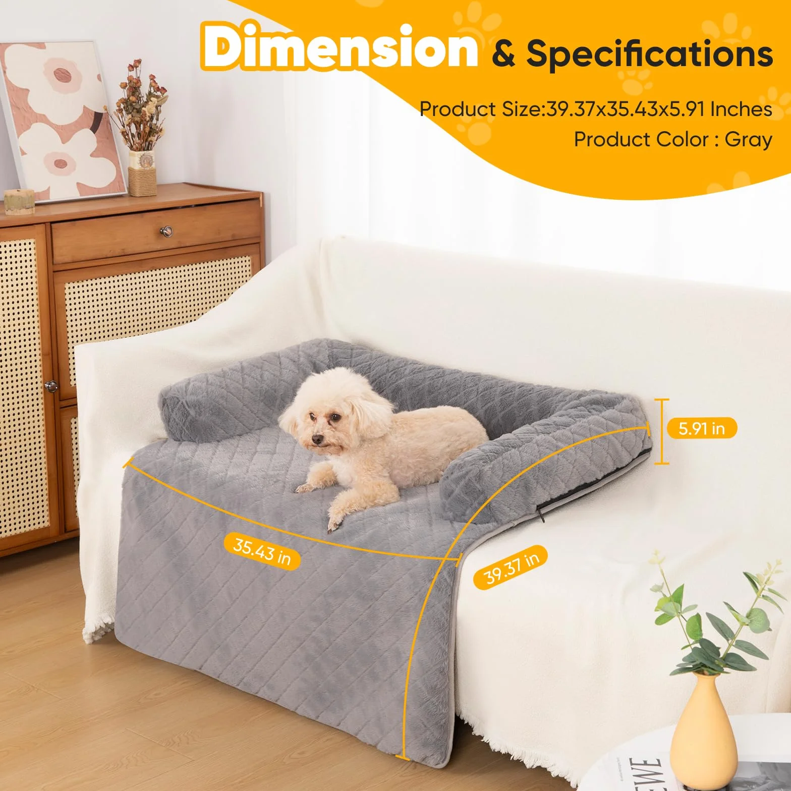 PAWBOSE Cama para perro para sofá, 100x88cm Cama grande para perros Manta grande para sofá, Protector de sofá lavable y antideslizante, Funda para perros para perros pequeños, medianos y grandes, Gris