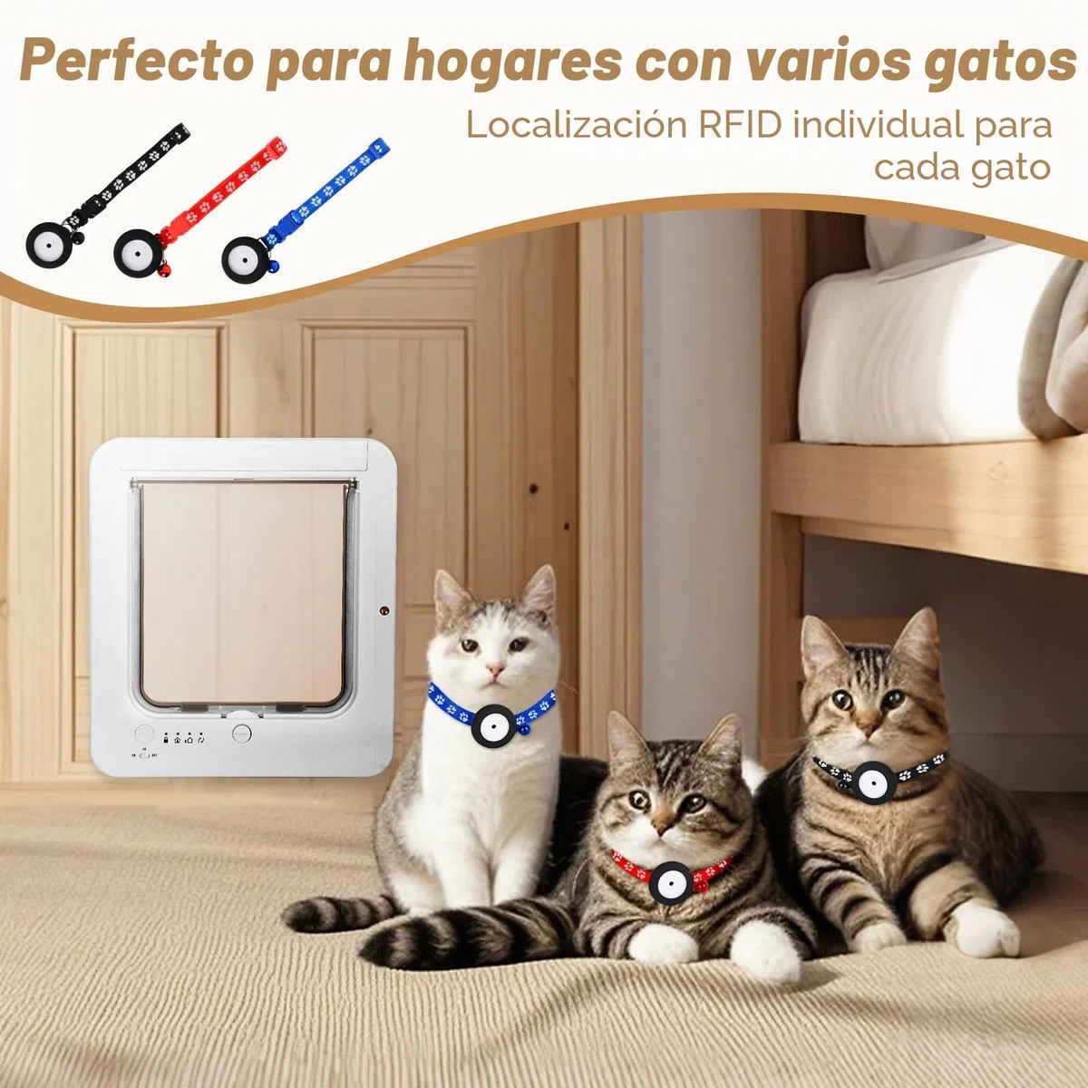 Puerta para Perros, Puerta para Gatos con 3 Llaves de sensores de Collar y 1 Control Remoto, Puertas para Gatos Abiertas automáticamente con sensores de Collar RFID activados (Blanco)