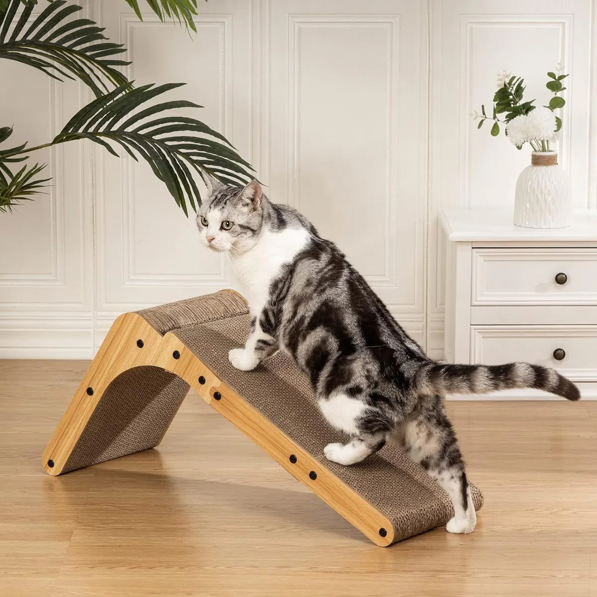 Rascador de gato en forma de L, Poils Bebe Rascador de gato para gatos de interior, protección de muebles, almohadilla de arañazos para gatos, cartón para gatos con juguete de bola, zacate gatera, 26