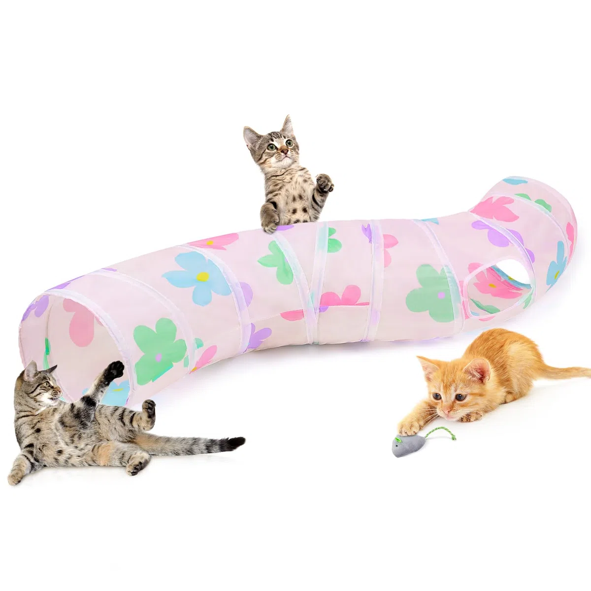 Glittme Túnel para Gatos, túneles para Gatos de Interior, Cueva de Gato Peekaboo en Forma de S con Juguetes para Gatos, Tubos Plegables para Gatos y túneles para Gatos, Conejo, Cachorro, cobaya