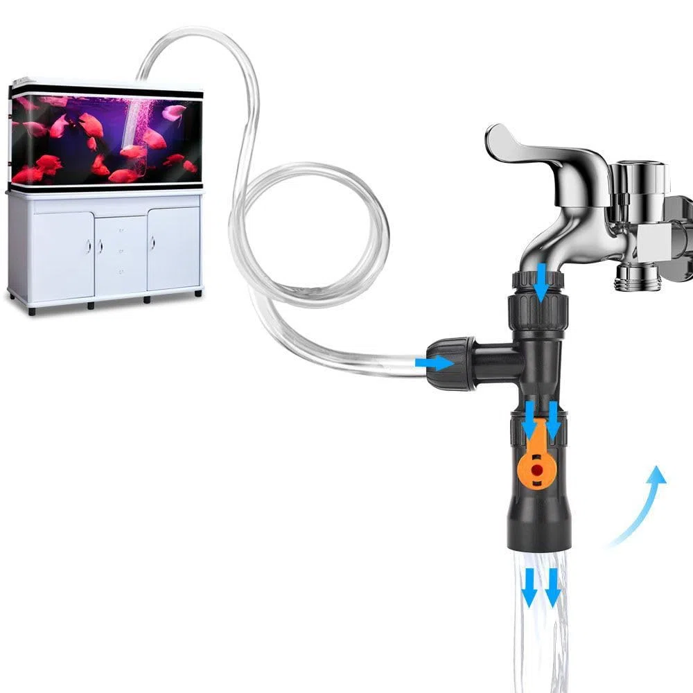 Kit de limpieza de peceras, cambiador de agua multifunción 6 en 1 con 3 boquillas de grifo, conectores, cambiador de agua, piezas de repuesto para acuario, cambio rápido de agua