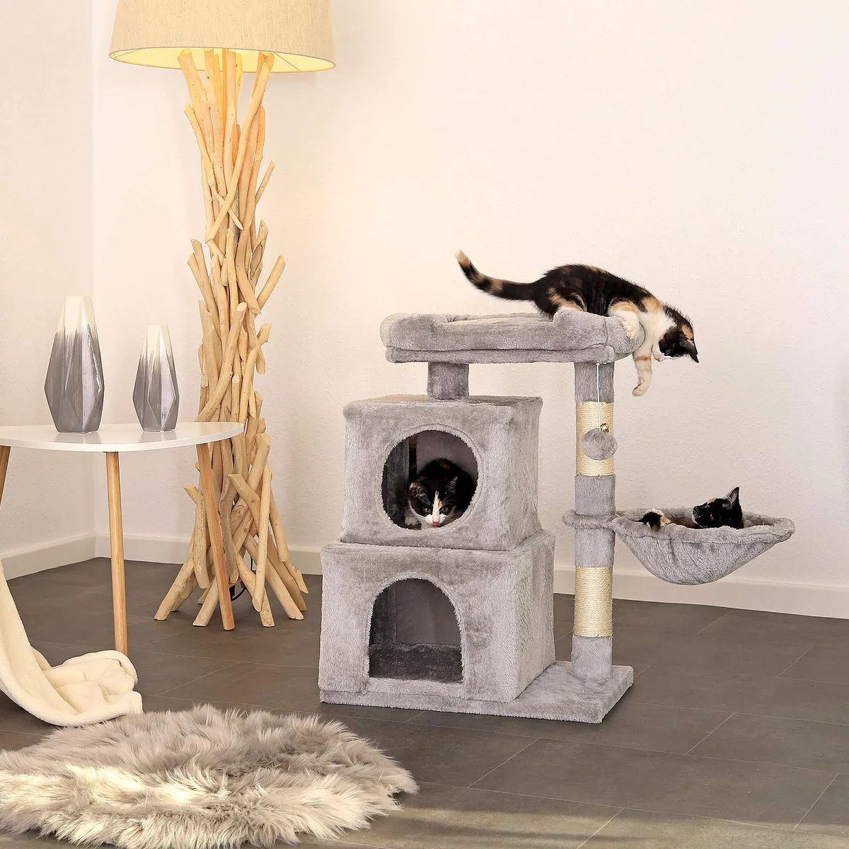 lionto Árbol rascador para Gatos Altura 70 cm, Gris Claro