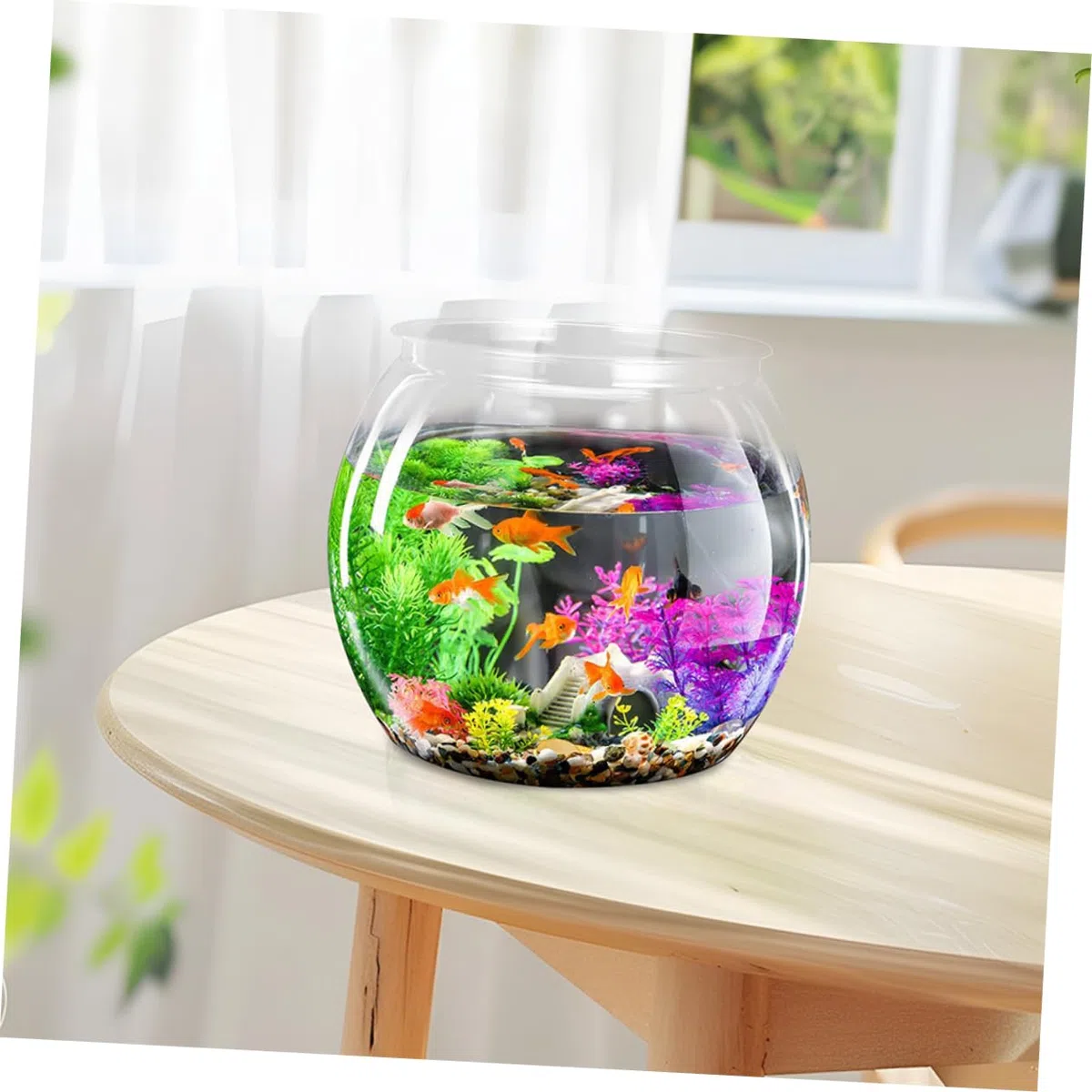 ibasenice Pecera Redonda de Pet Transparente para Escritorio Diseño Elegante, Acuario Compacto para Peces Betta y Mascotas Acuáticas Ahorro de Espacio y Vista Despejada
