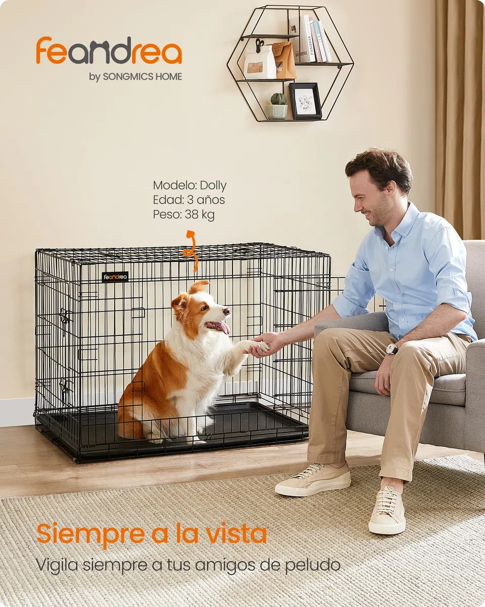 Feandrea Jaula para Perros Plegable con 2 Puertas, Bandeja Extraíble, 107 x 70 x 77,5 cm, XL, Negro PPD42H