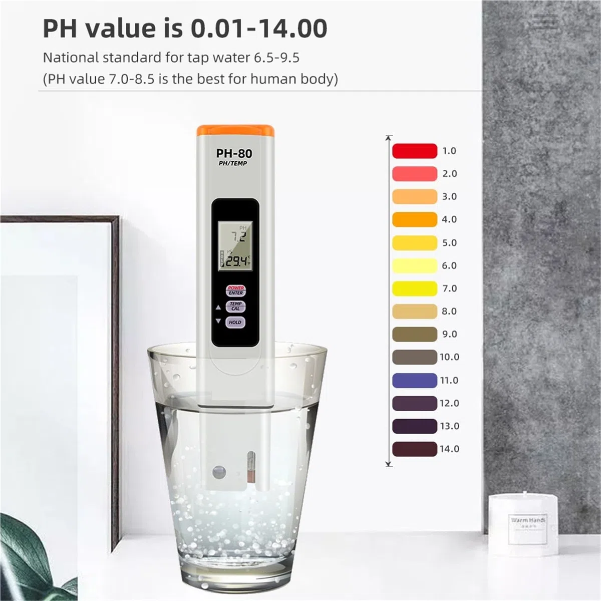 BASSFLY Probador de Agua, Medidor Digital de Temperatura y pH PH-80 con función calibración automática, comprobador Calidad del Agua, Resistente al Acuario, Piscina