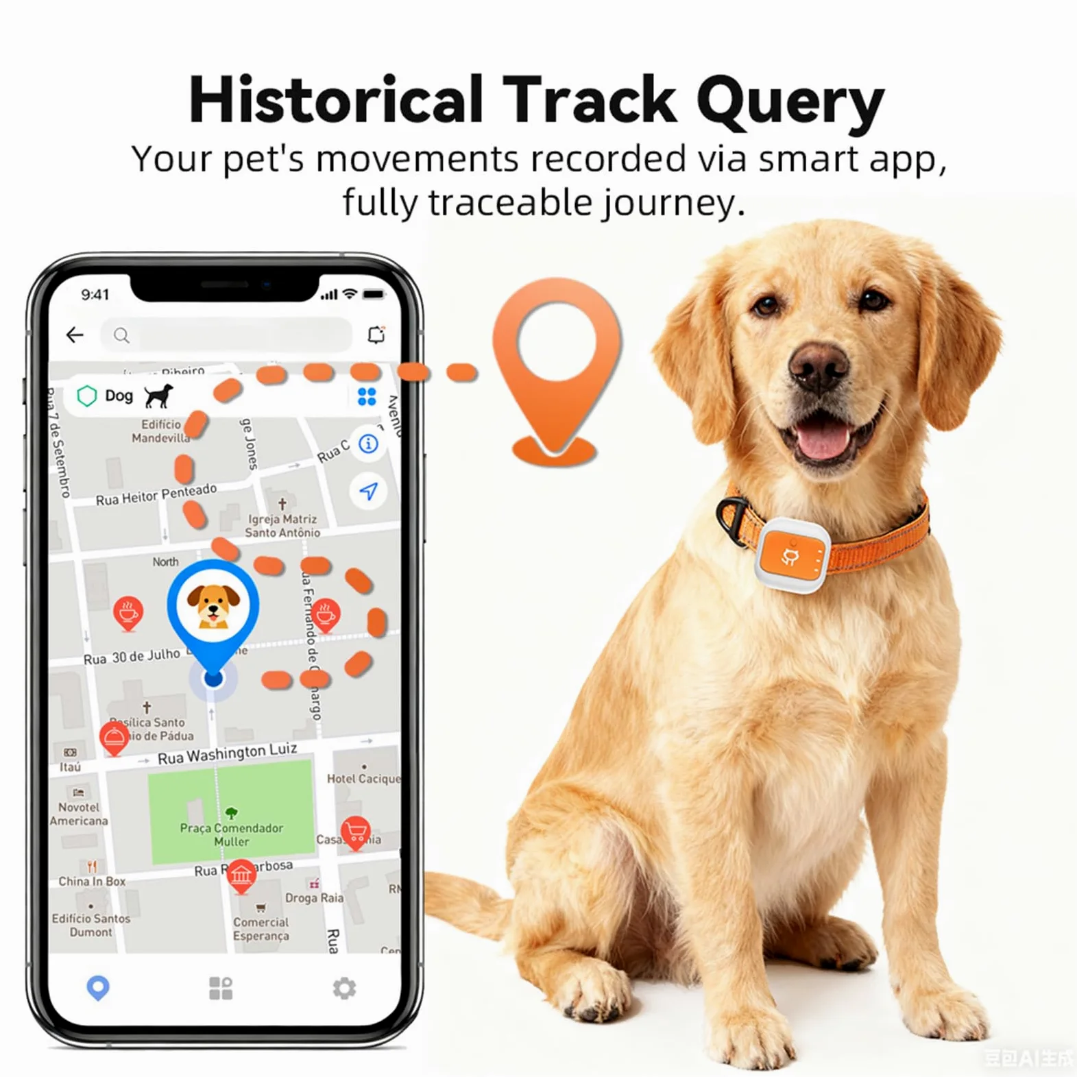 VBESTLIFE Rastreador GPS para Mascotas, Seguimiento de Ubicación en Tiempo Real con Alertas SOS y Geovalla, Soporte Satelital Multisistema para Perros y Gatos, Duración de la Batería de (Versión