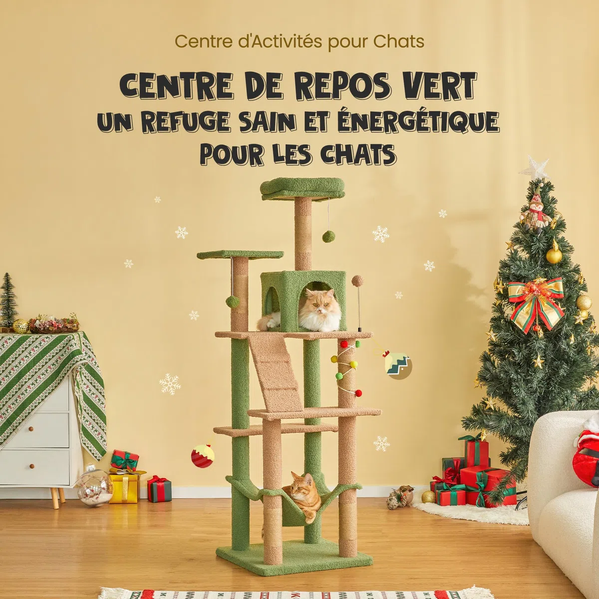 Árbol para Gatos Green, Torre de Varios Niveles de 163 cm para Gatos de Interior con Postes rascadores Recubiertos de sisal, Plataforma Acolchada, Hamaca acogedora y Juguetes Colgantes.