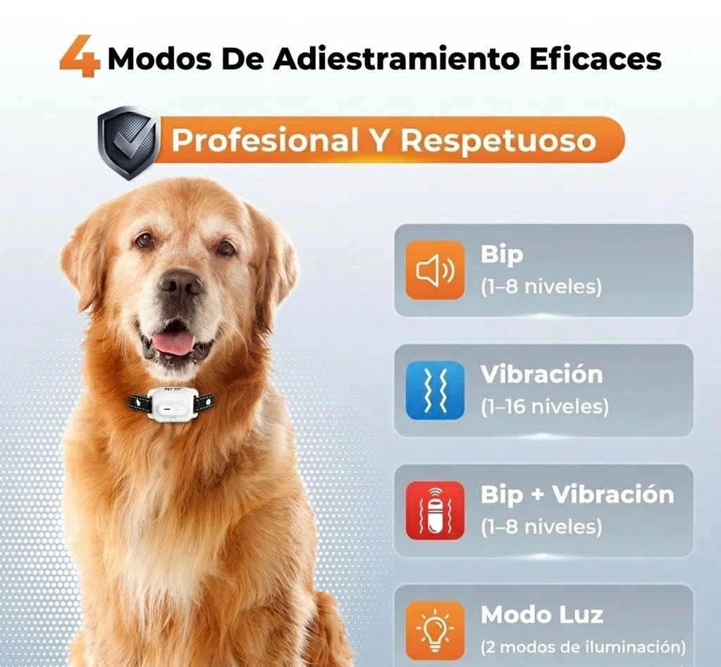 Collier pour Chien Avec Télécommande, Portée jusqu’à 3 km, Fonctions Sonores, Vibration et Lumière, 4 Modes Personnalisables, Étanche IPX7, Rechargeable, pour Utilisation Quotidienne
