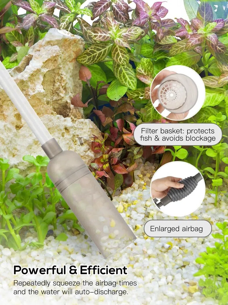 Generisch Acuario cambiador de agua, 3 en 1 para acuario, sifón con gran cojín de aire e interruptor de válvula, aspiradora para cambio de agua, grava, arena y limpieza de algas, 67 pulgadas
