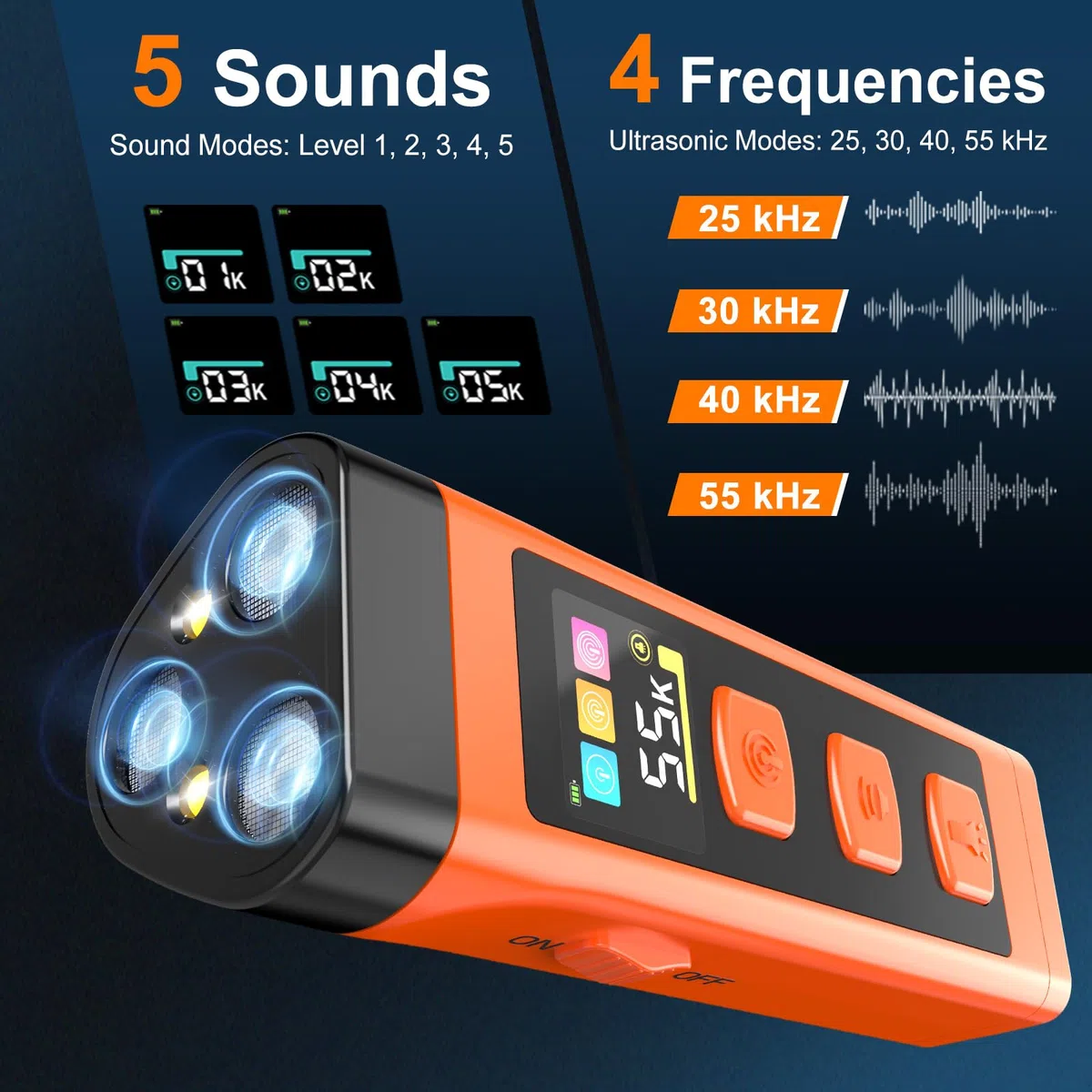 Juego de 2 dispositivos antiladridos para perros con pantalla a color, recargable, 2000 mAh, con 4 ajustes de frecuencia (25/30/40/55 kHz), alcance de 20 m, seguro y eficaz para su uso en
