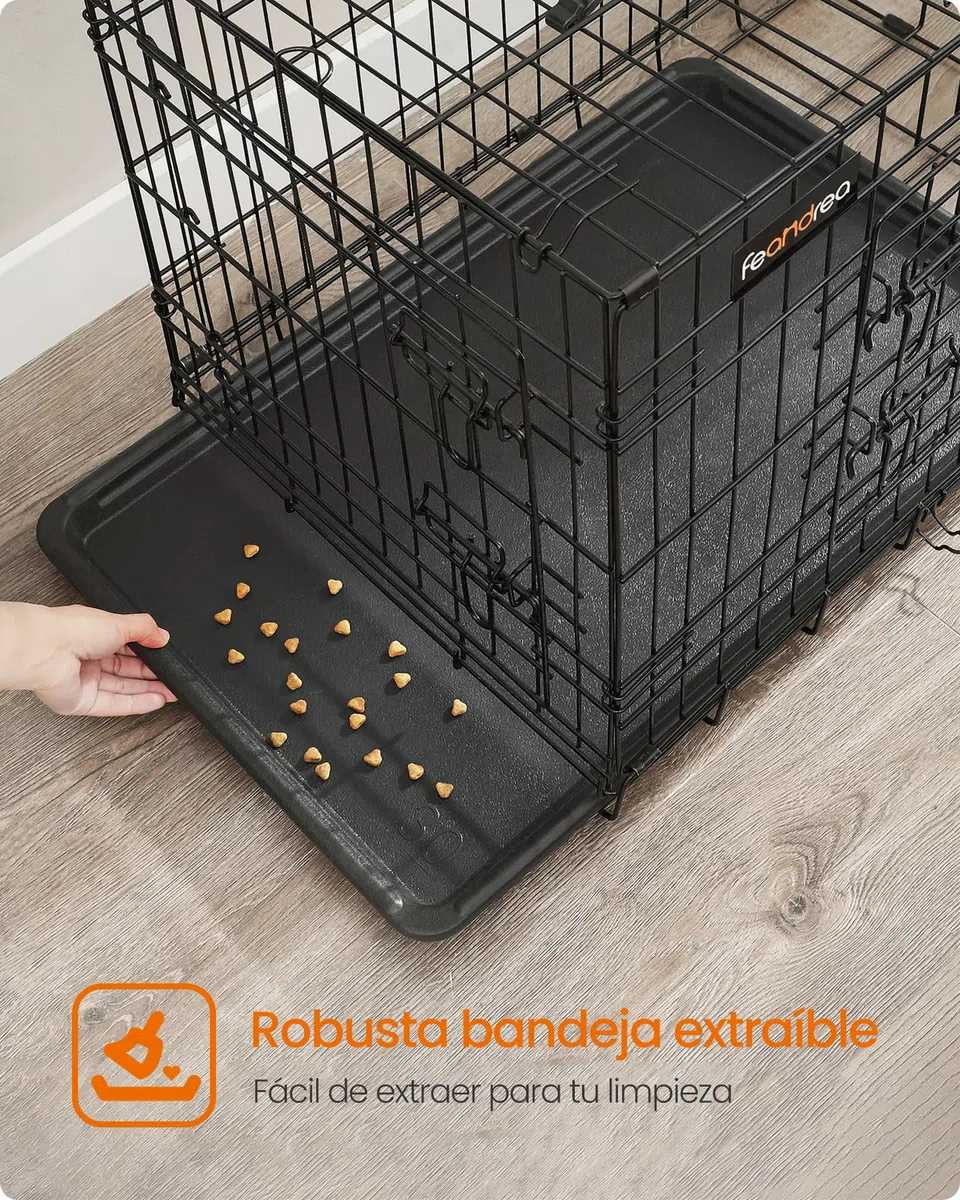 Feandrea Jaula para Perros Plegable con 2 Puertas, Bandeja Extraíble, 107 x 70 x 77,5 cm, XL, Negro PPD42H