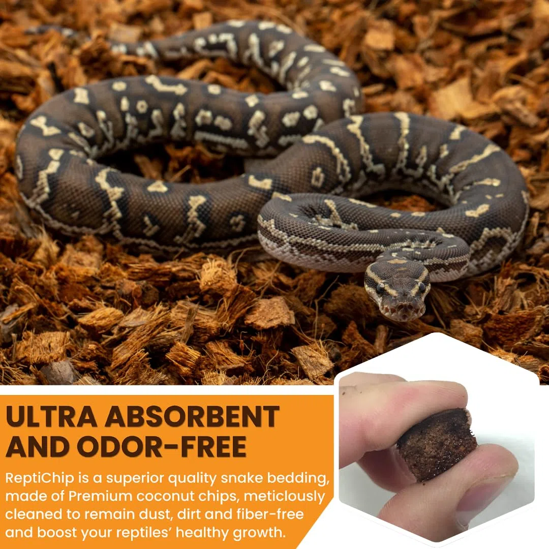ReptiChip - Ropa de Cama Suelta para Reptiles, 12 Cuartos de galón, sustrato de cáscara de Coco para hábitat de Serpientes, terrario de pitón de Bola, Tanques de Tortuga, recinto de Tortuga