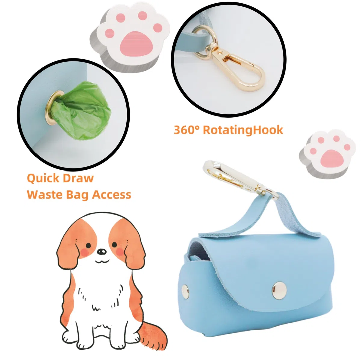 Dispensador de bolsas de cuero para excrementos de perro, portátil y reutilizable, soporte para bolsas de excremento de perro, para caminar, al aire libre, viajes (azul)