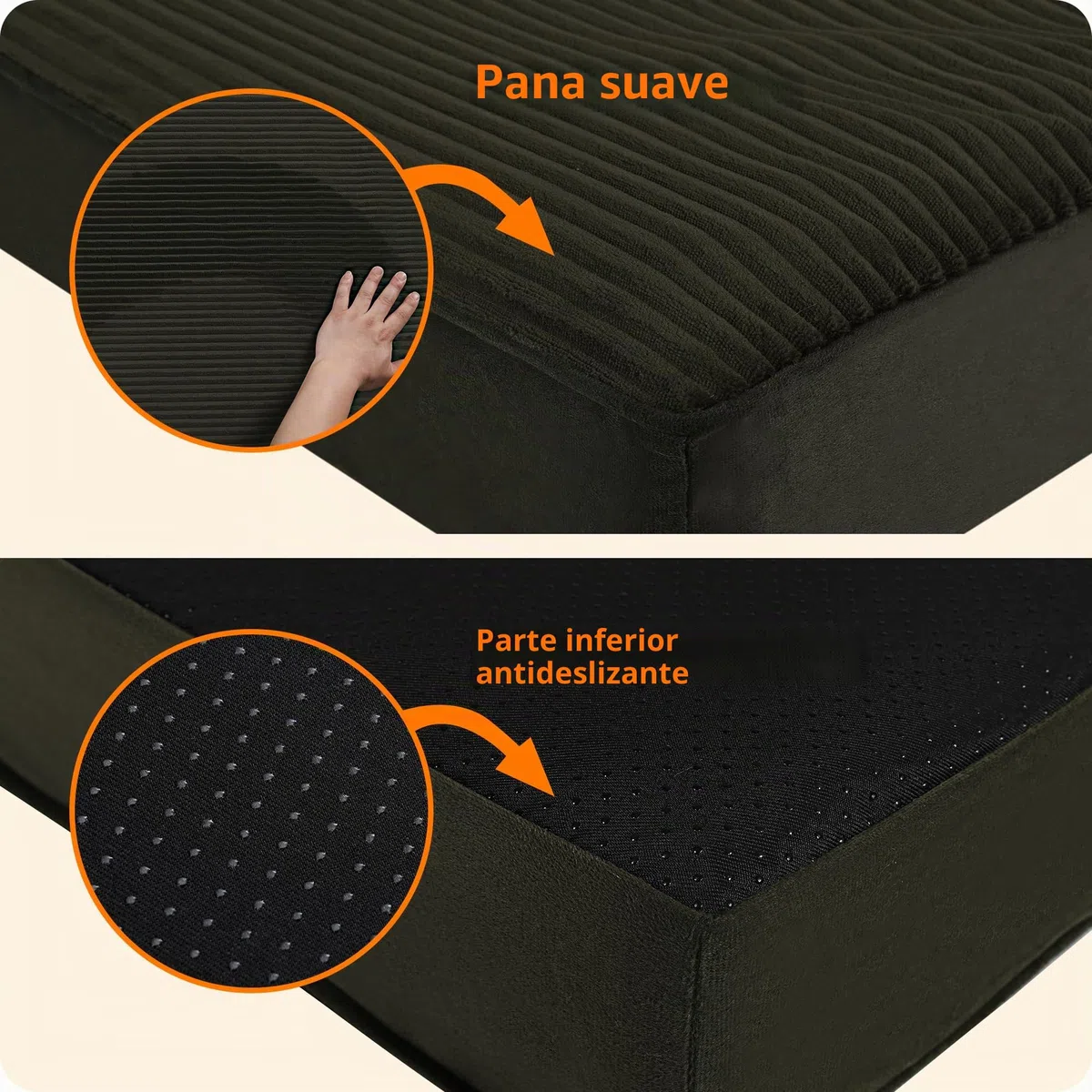HMTOPE Cama ortopédica para perros de 10 cm de grosor, alfombrilla para perros grandes, extraíble y lavable, parte inferior antideslizante, forro interior impermeable, 120 cm, verde oliva