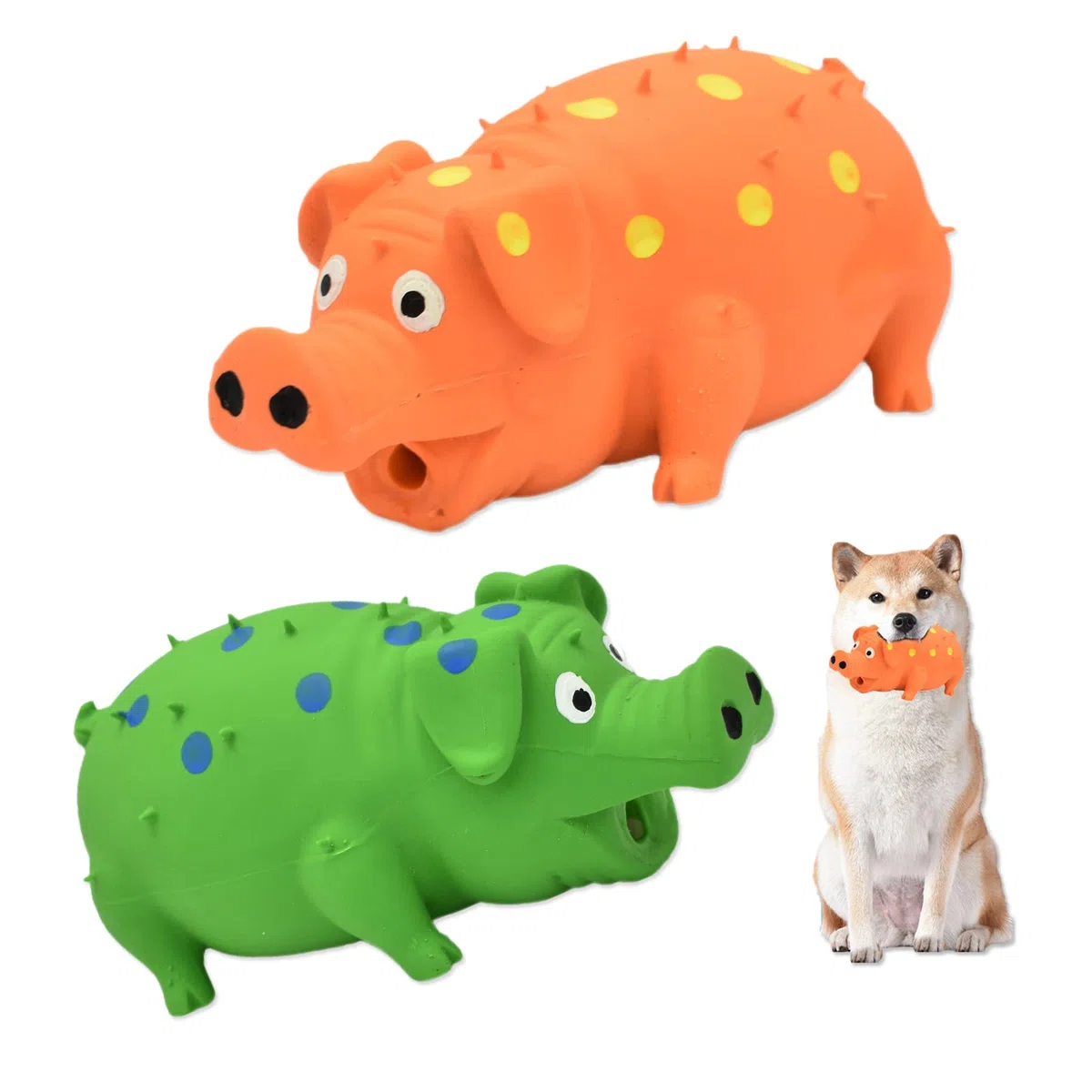 Juguete chirriante para perros, 2 piezas interactivas de goma para masticar perros, juguetes de látex duraderos para perros pequeños, medianos y grandes (naranja, verde)